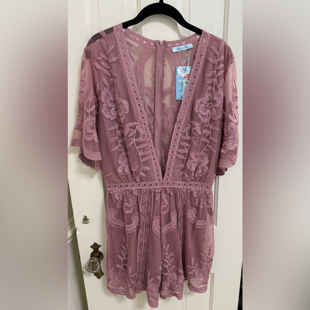 Mauve Floral Lace Romper